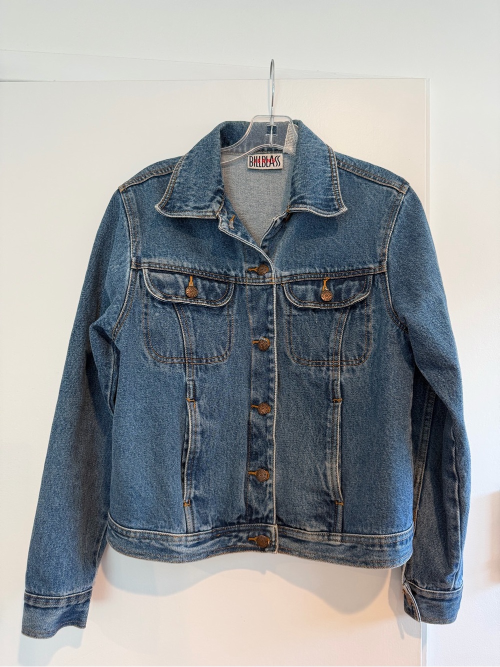 bill blass Blue Denim Jacket with Red Logo Detail
